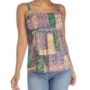 < Floral Patchwork Style Cami Tank Top Flowy Whimsical Fairycore >